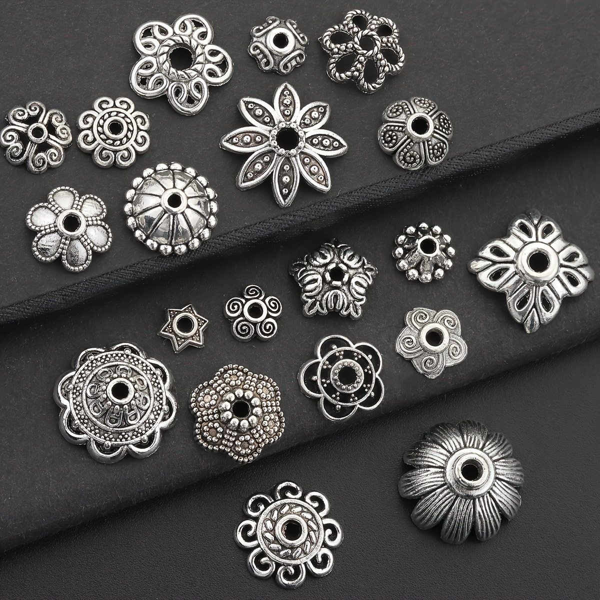 100pcs Alloy Bead Caps in Assorted Flower Petal Designs